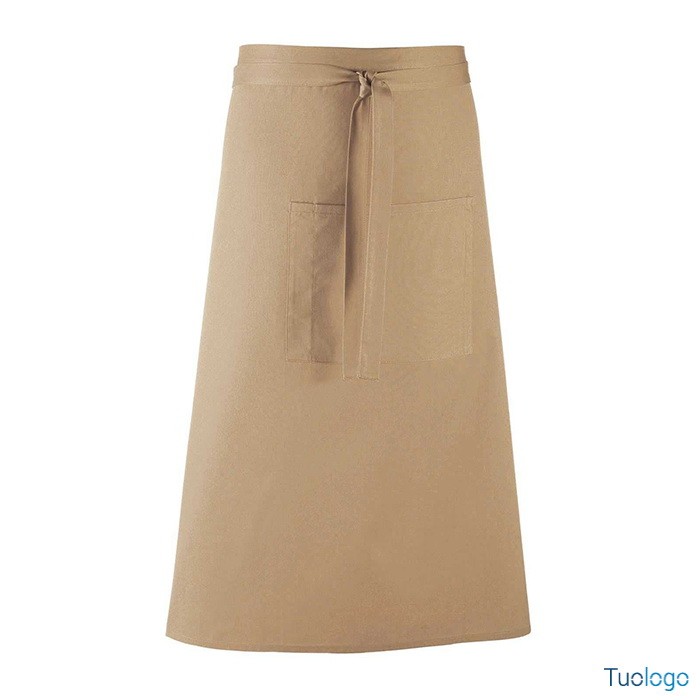 Grembiule da uomo lungo bianco in stile bar con grande tasca frontale