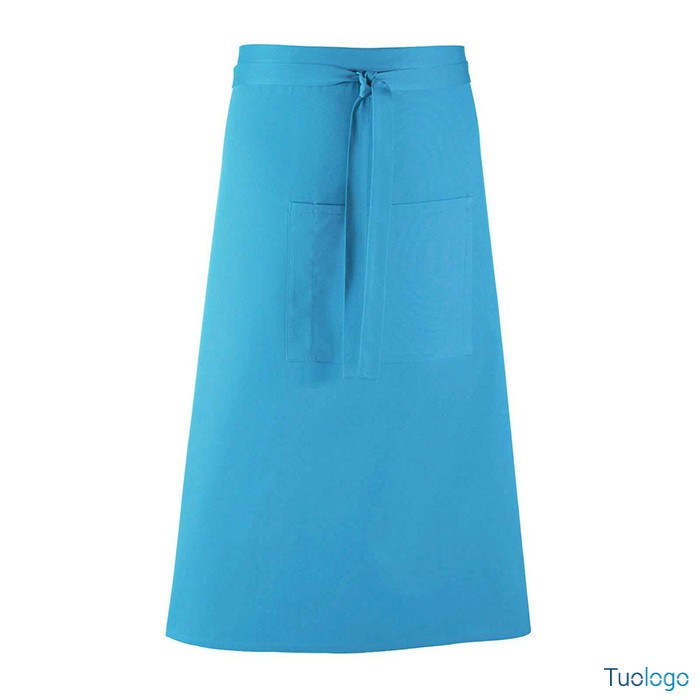 Grembiule da uomo lungo verde acqua in stile bar con grande tasca frontale