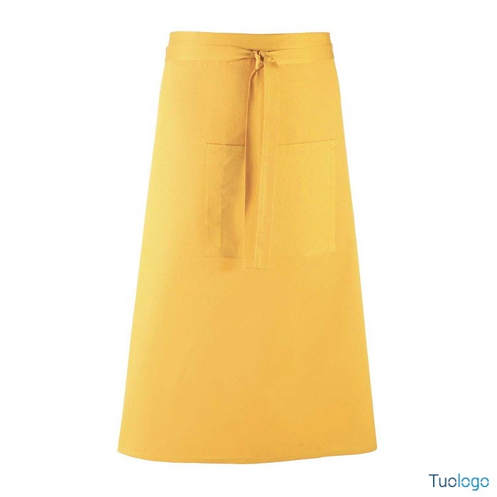 Grembiule da uomo lungo bianco in stile bar con grande tasca frontale