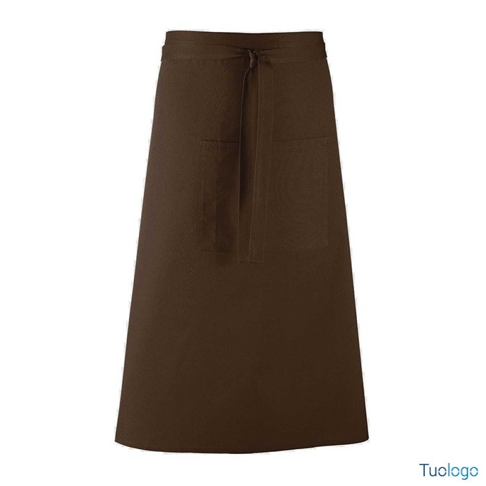 Grembiule da uomo lungo marrone chiaro in stile bar con grande tasca frontale