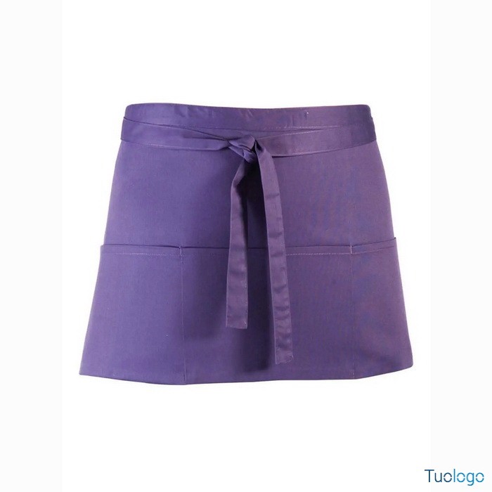 Grembiule giallo corto in stile bar con tre tasche frontali