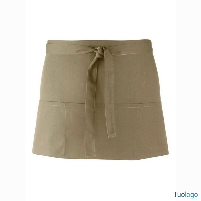 Grembiule blu scuro corto in stile bar con tre tasche frontali