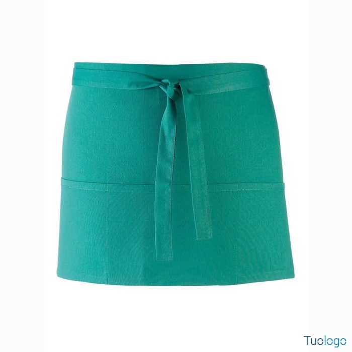 Grembiule giallo corto in stile bar con tre tasche frontali