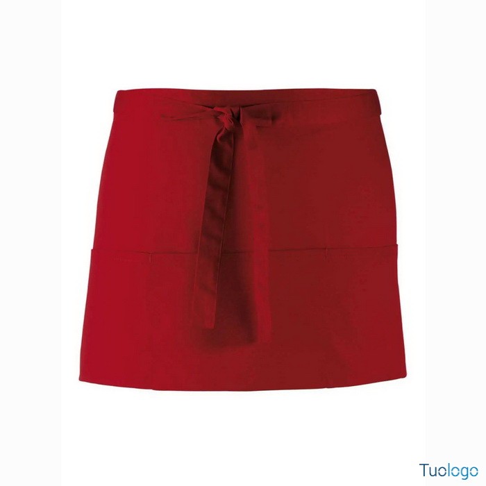 Grembiule beige corto in stile bar con tre tasche frontali