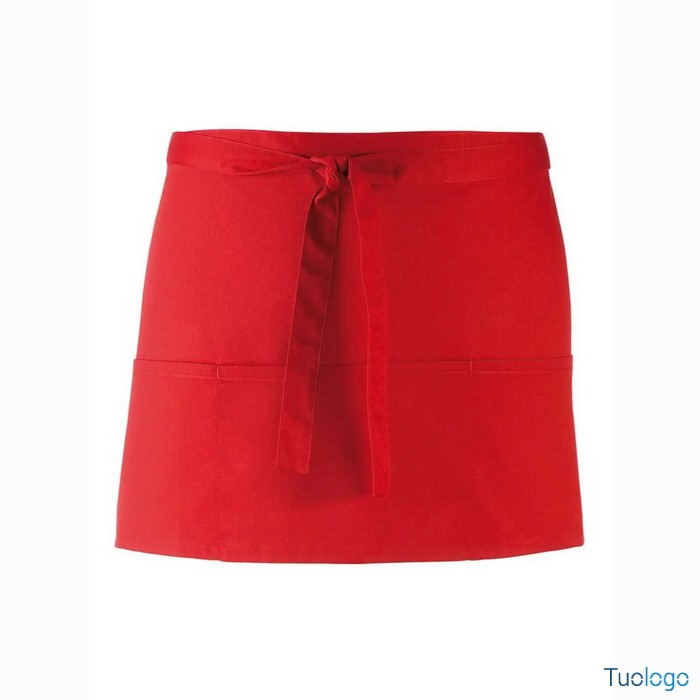 Grembiule blu corto in stile bar con tre tasche frontali