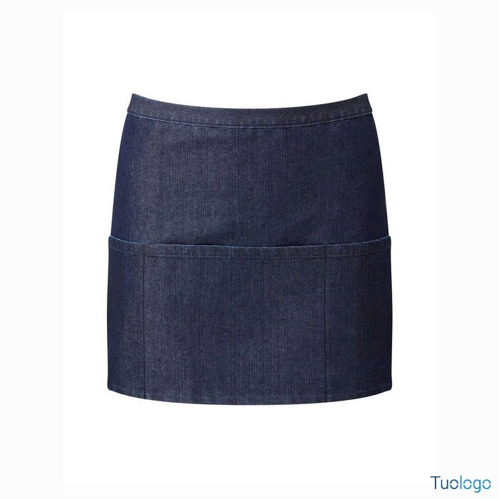 Grembiule bianco corto in stile bar con tre tasche frontali