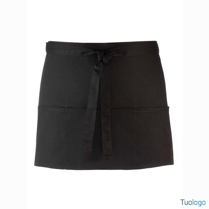 Grembiule grigio corto in stile bar con tre tasche frontali