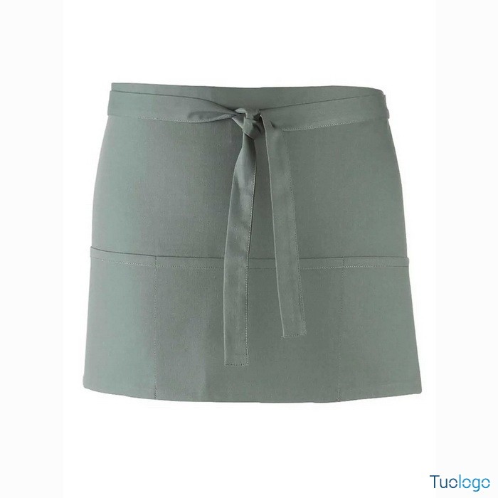 Grembiule verde acqua corto in stile bar con tre tasche frontali