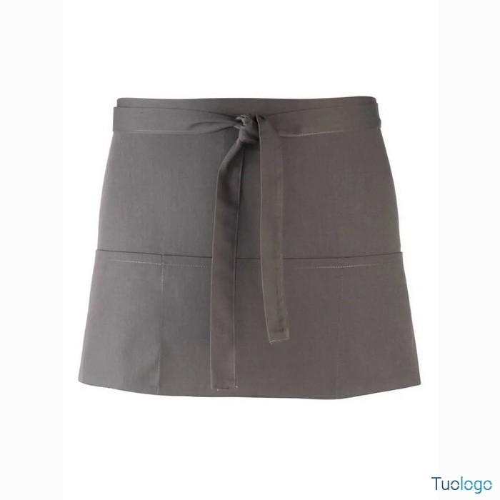 Grembiule azzurro corto in stile bar con tre tasche frontali