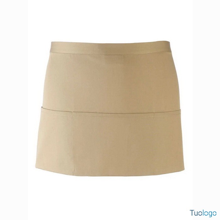 Grembiule blu scuro corto in stile bar con tre tasche frontali