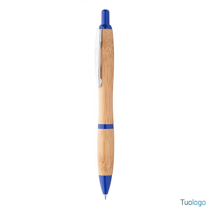 Penna a sfera in bamboo con clip in metallo e parti in plastica gialla