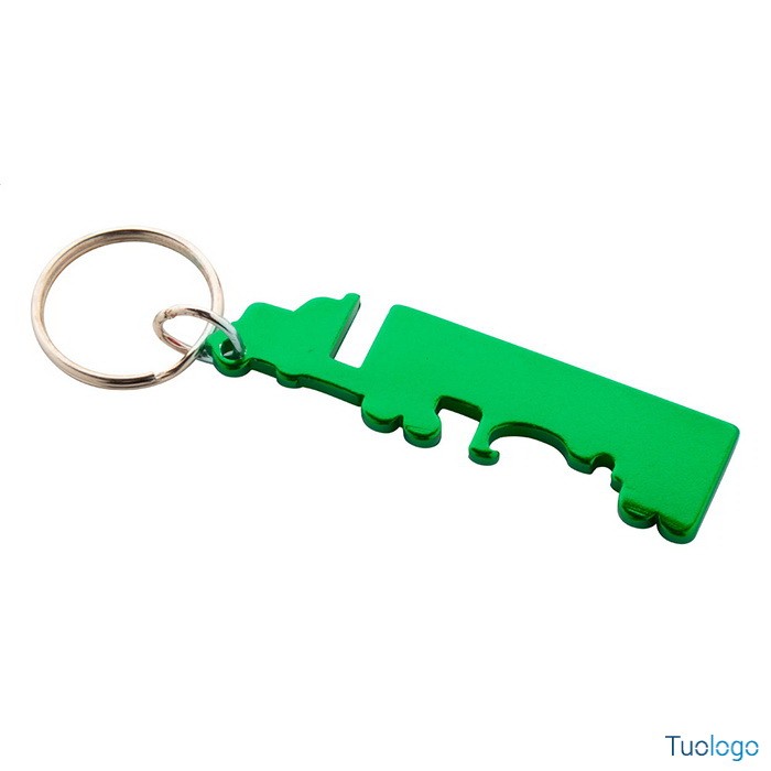 Portachiavi con apribottiglie in alluminio nero a forma di camion