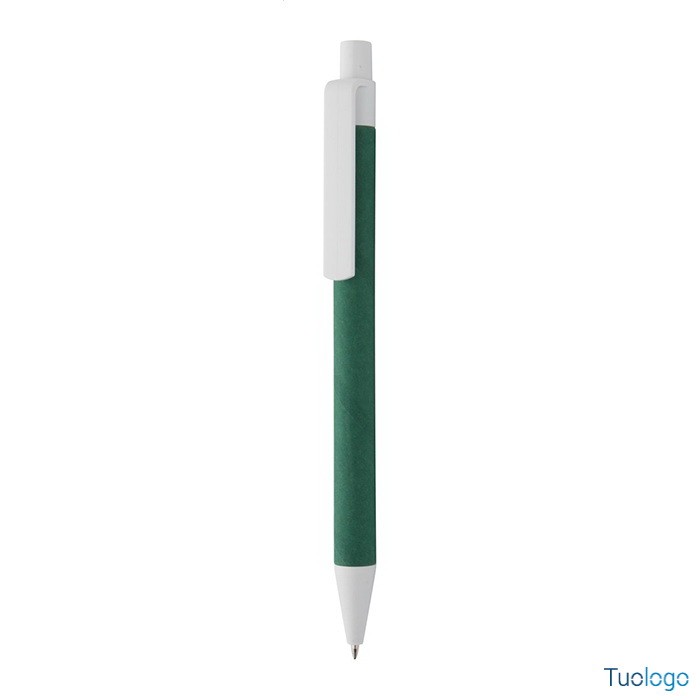 Penna a sfera in cartone riciclato arancione e plastica bianca