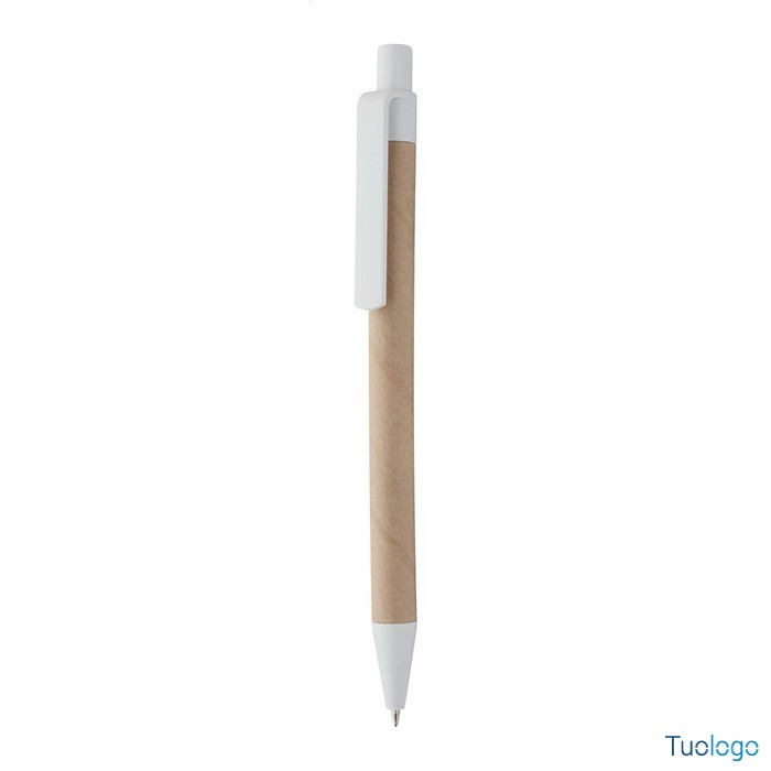 Penna a sfera in cartone riciclato verde e plastica bianca