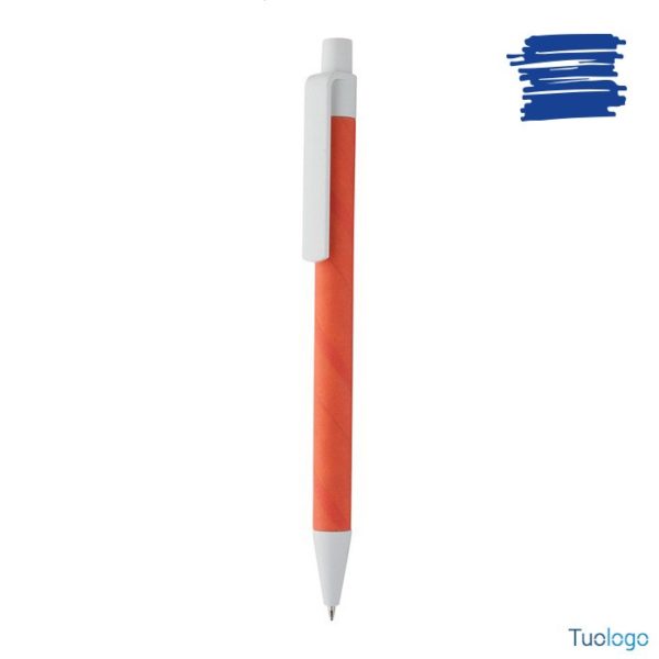 Penna a sfera in cartone riciclato blu e plastica bianca