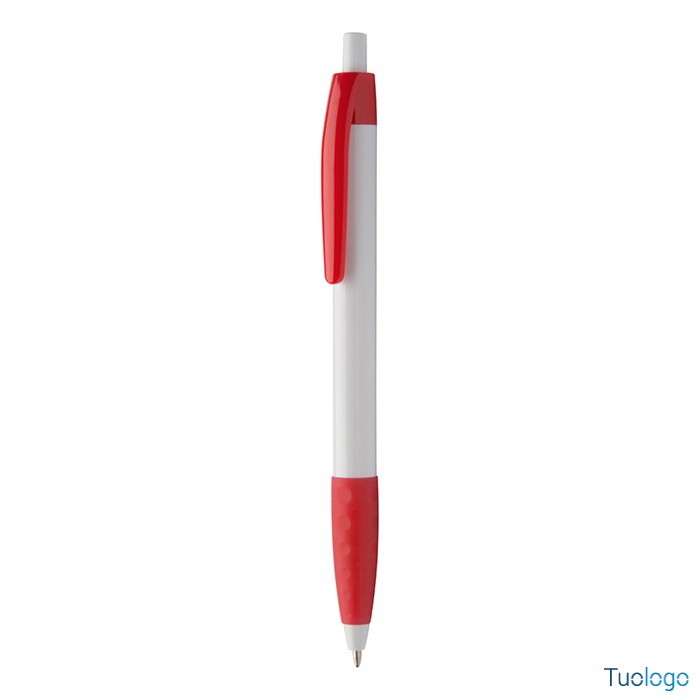 Penna a sfera in plastica bianca con grip arancione