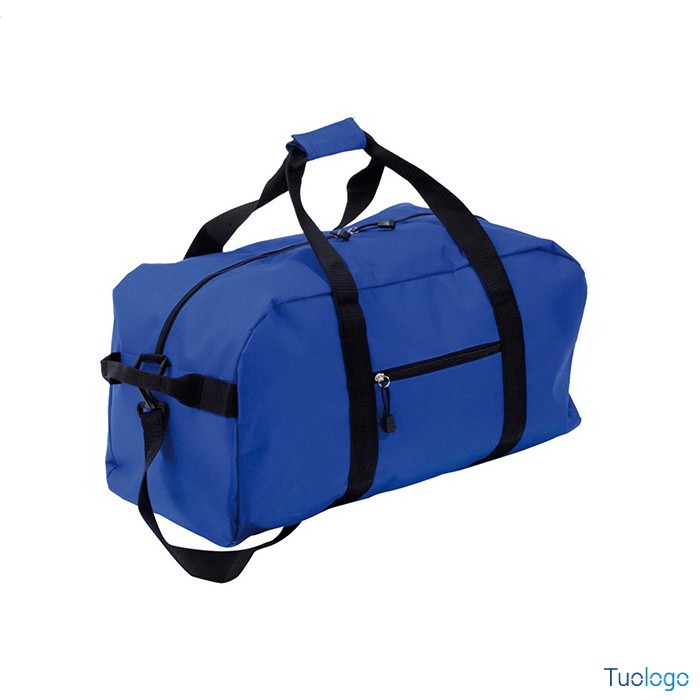 Borsa in poliestere blu con tracolla e tasche con zip