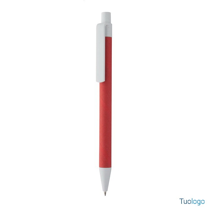 Penna a sfera in cartone riciclato rosso e plastica bianca