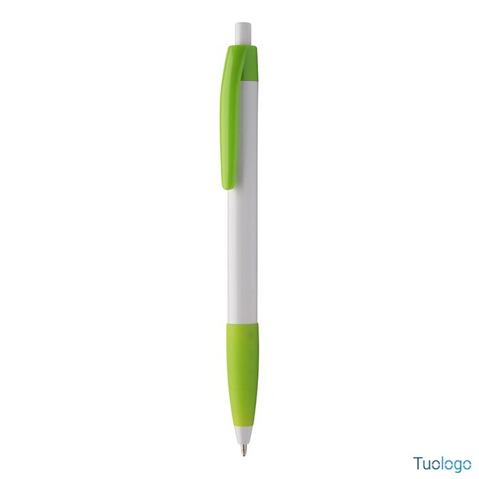 Penna a sfera in plastica bianca con grip blu