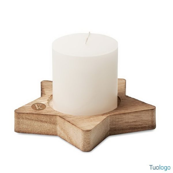Candela con base in legno a forma di stella