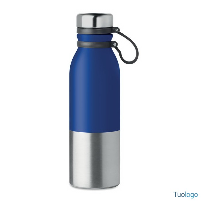 Bottiglia termica grigia scura in acciaio inox con impugnatura in silicone e tappo antigoccia