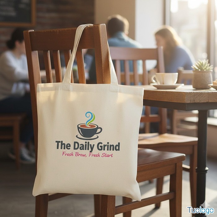 Shopper con logo appesa a un muro