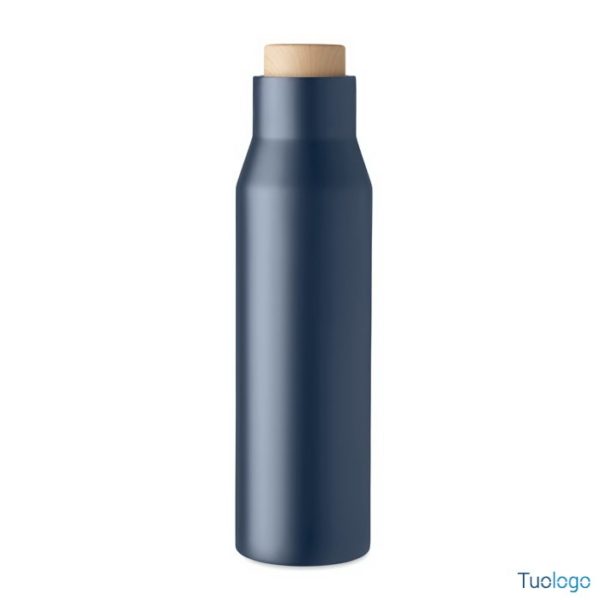 Bottiglia in acciaio con logo nero grove green e tappo in legno