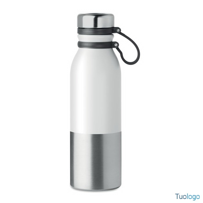 Bottiglia termica blu in acciaio inox con impugnatura in silicone e tappo antigoccia