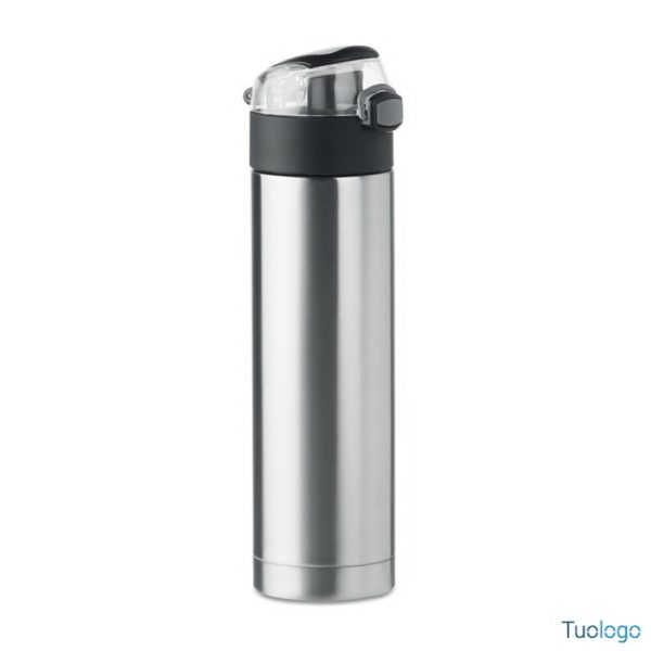 Borraccia in acciaio inox con serratura di sicurezza sul coperchio e opzione di apertura a pressione