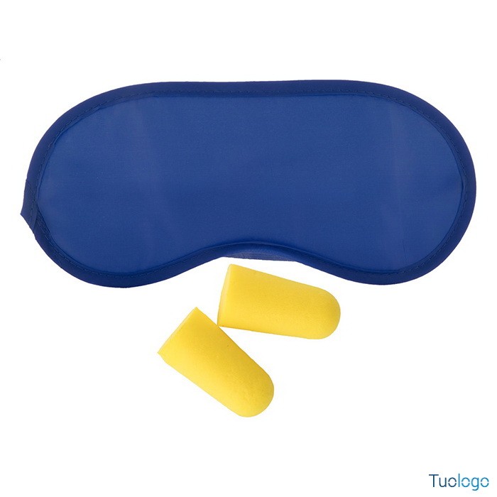 Maschera per gli occhi blu e tappi per le orecchie gialli