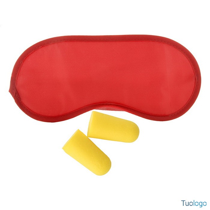 Maschera per gli occhi bianca e tappi per le orecchie gialli