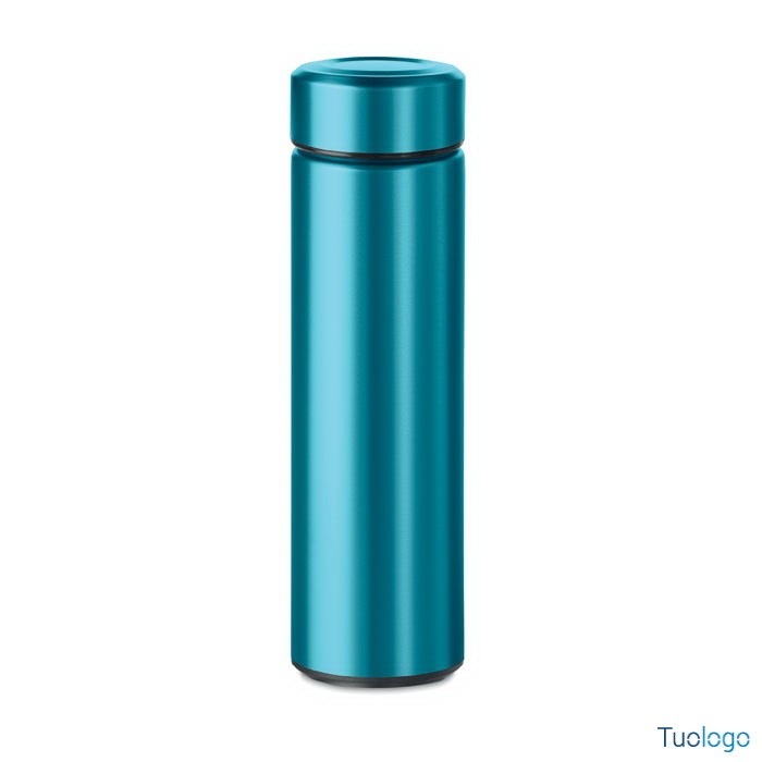 Bottiglia termica azzurra con doppio strato in acciaio inox e infusore per il the
