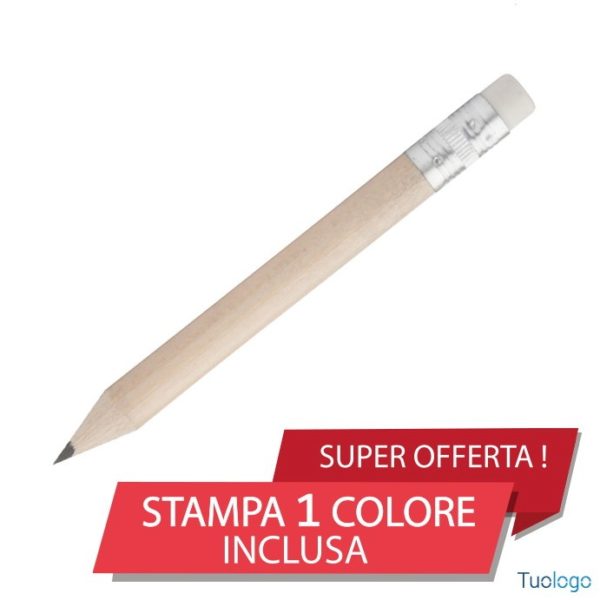 Mini matita in legno con gommino bianco