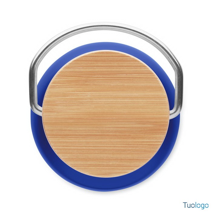 Bottiglia in acciaio inox arancione e coperchio in bamboo con manico