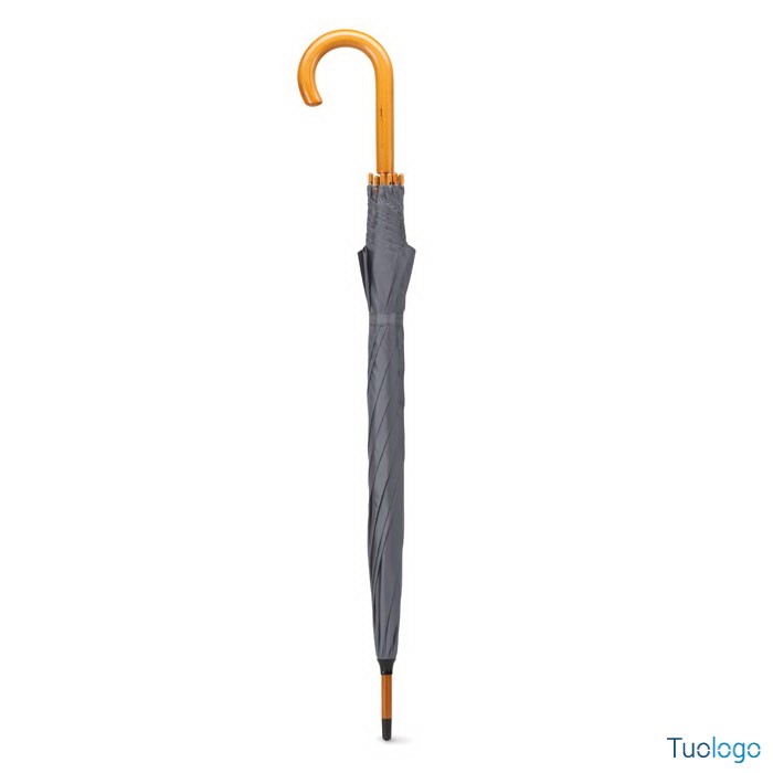 Ombrello verde in poliestere con struttura in legno e punta in metallo