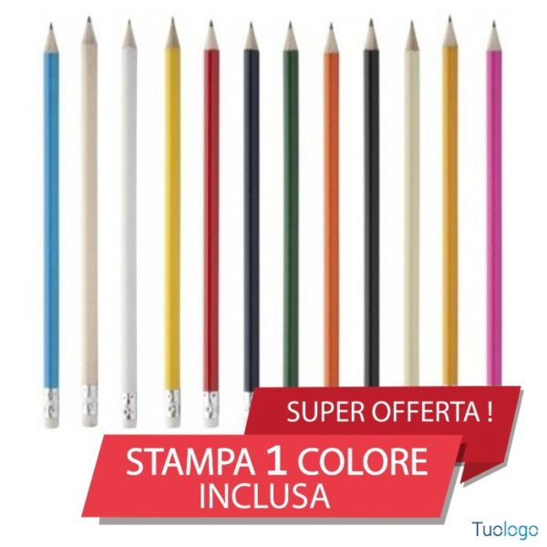 Matite di diverso colore con gommino bianco in legno