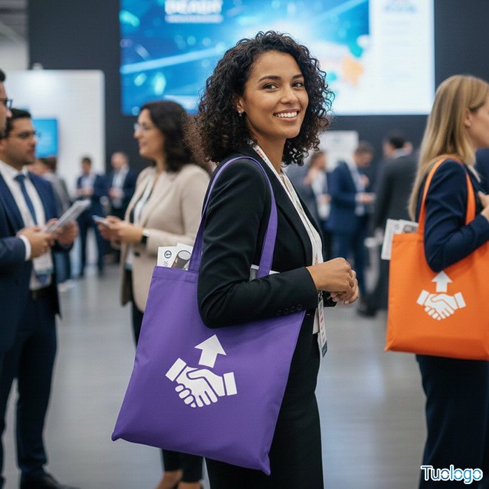 Shopper in cotone verde con manici lunghi