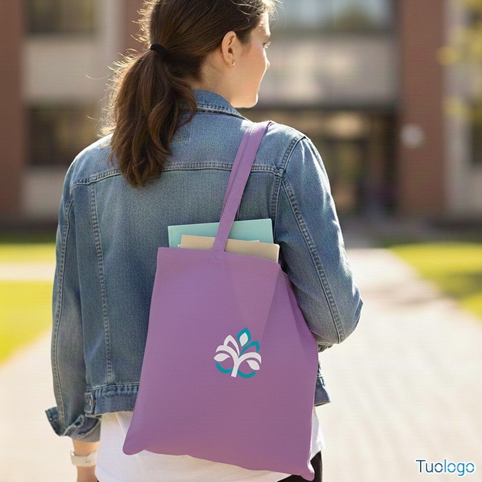 Shopper nera in cotone con manici lunghi