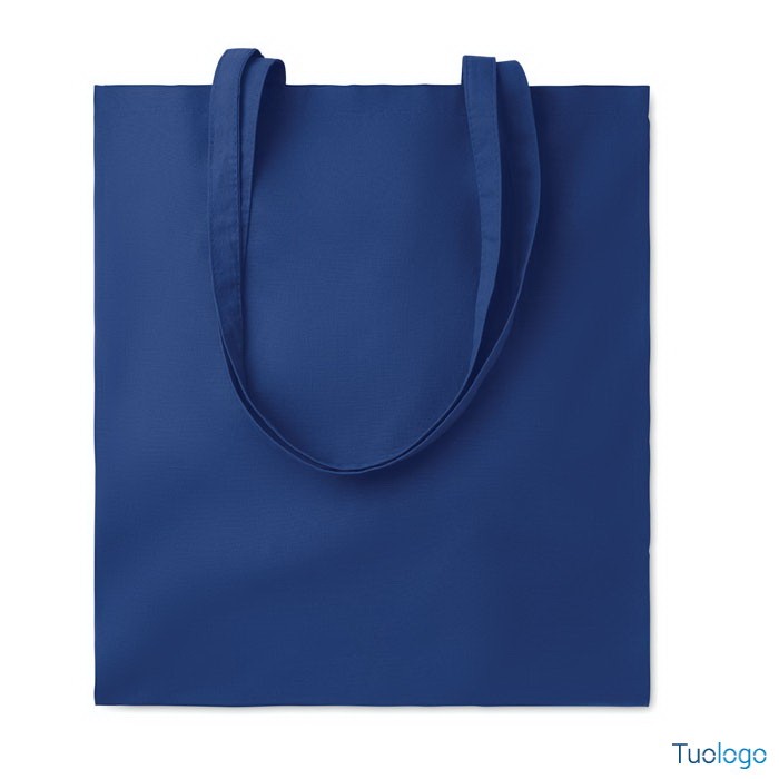 Shopper blu in cotone con manici lunghi