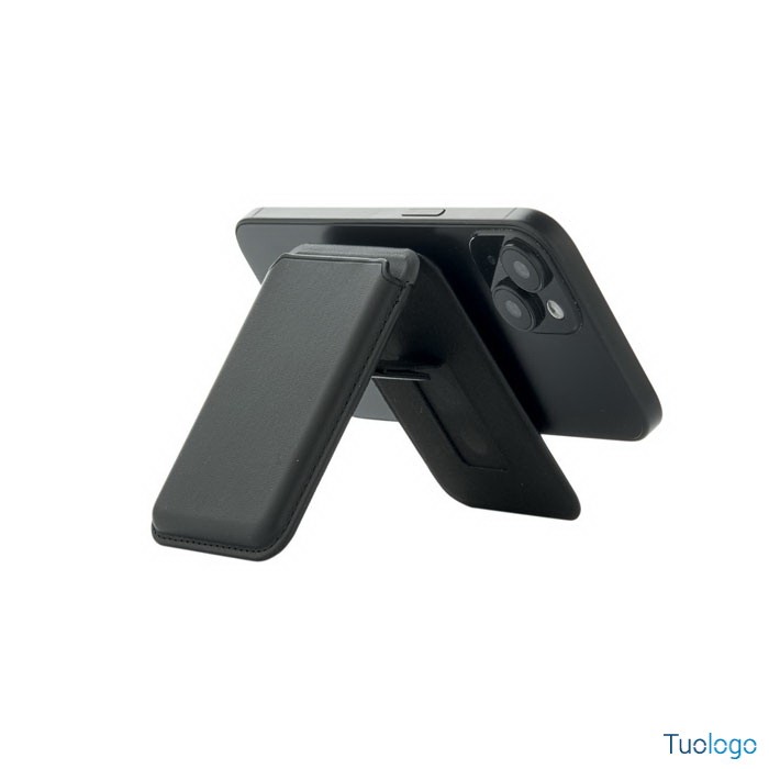 Porta Carte Magnetico Per Telefono Nero, Supporto Adesivo 2 In 1 Con Porta Carte E Tre Angoli Di Visione, In Pelle PU, Versatile E Compatto