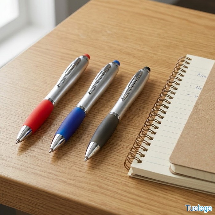 Penna a sfera in plastica con impugnatura morbida arancione