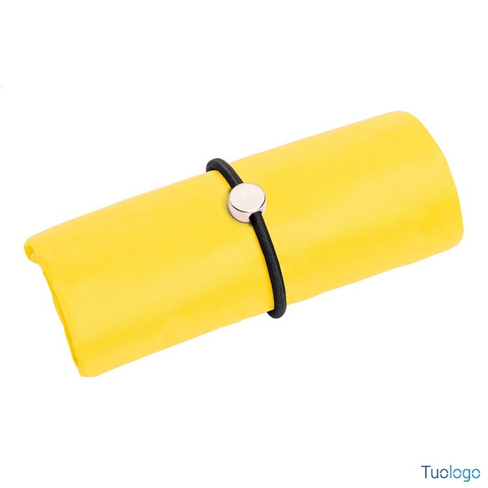 Shopper richiudubile con elastico in poliestere giallo con moschettone in plastica