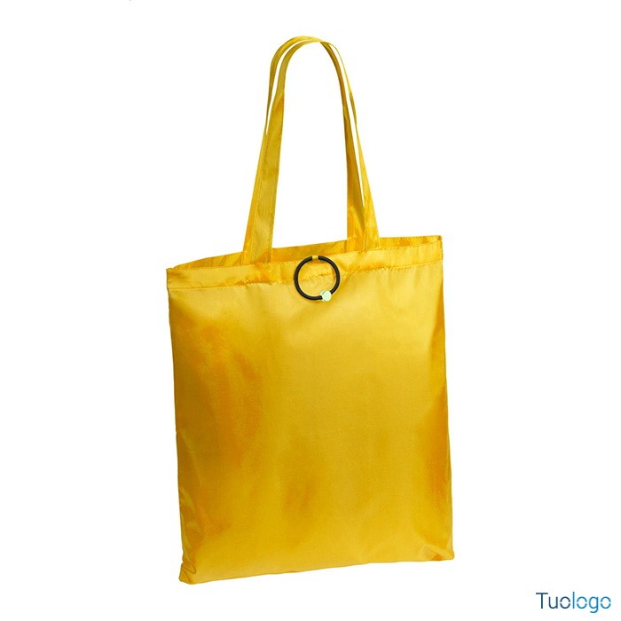 Shopper richiudubile con elastico in poliestere giallo con moschettone in plastica