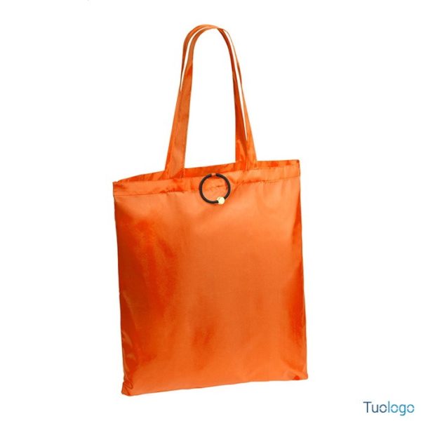 Shopper richiudubile con elastico in poliestere bianco con moschettone in plastica