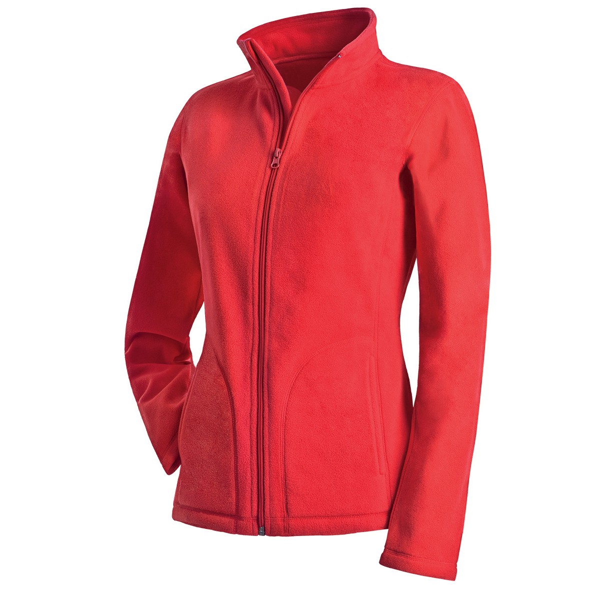 Pile da donna rosa 100% poliestere con collo alto con zip e tasche frontali