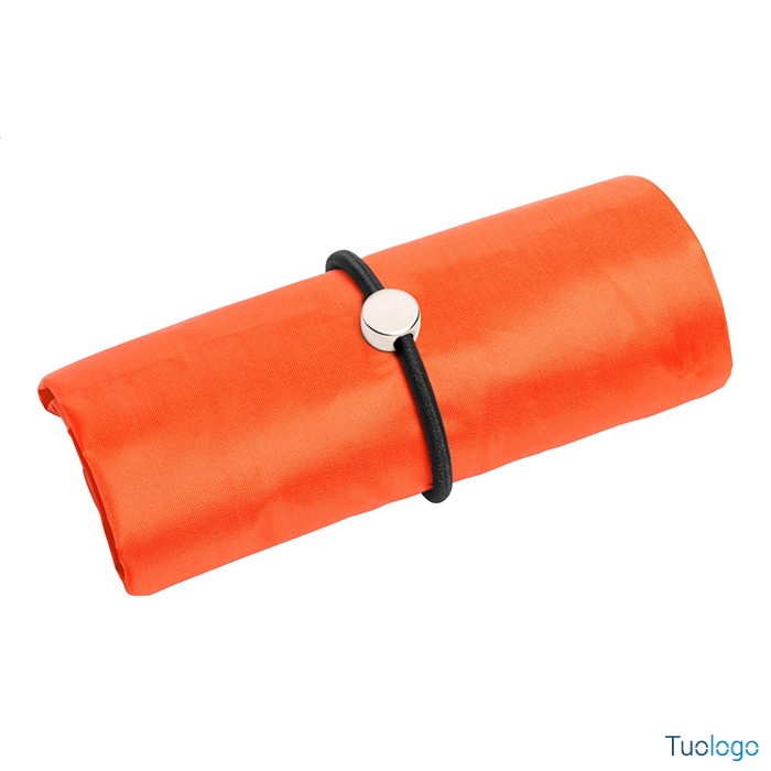 Shopper richiudubile con elastico in poliestere bianco con moschettone in plastica