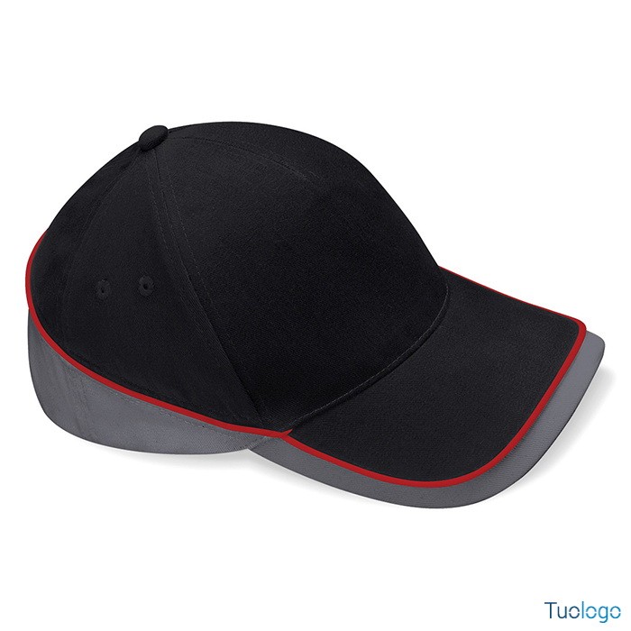 Cappellino con visiera a due colori nero e grigio diviso da linea rossa