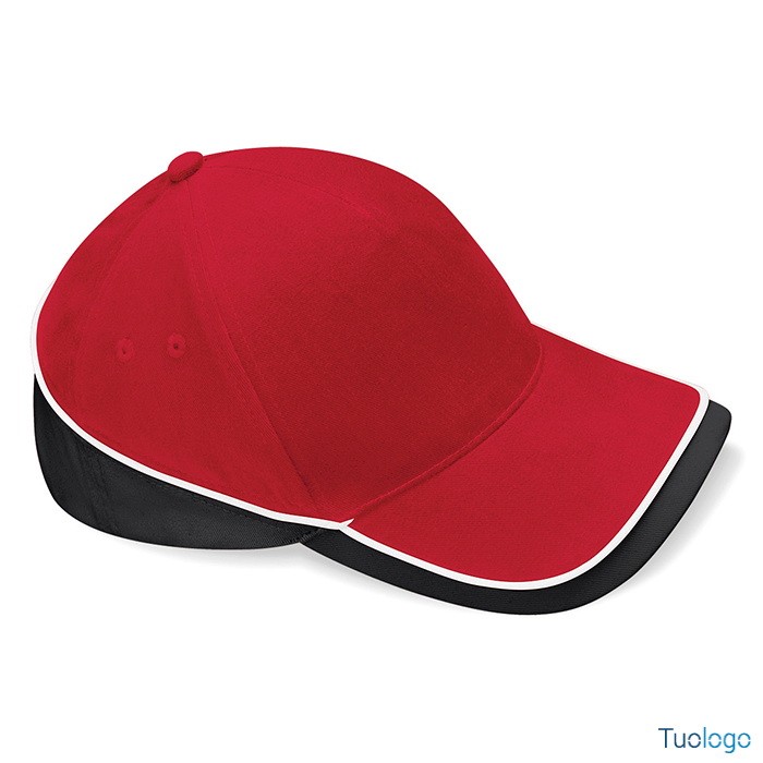 Cappellino con visiera a due colori rosso e nero diviso da linea bianca